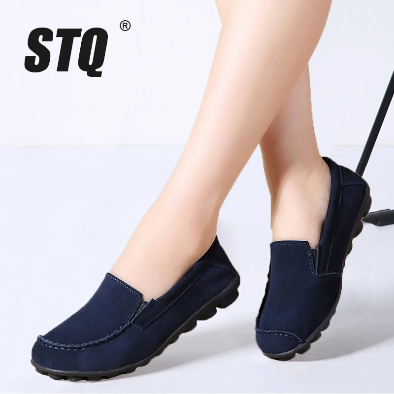 

STQ 2019 Autumn women flats leather suede slip on loafers shoes ballet flats shoes laides boat shoes oxford shoes for women 685