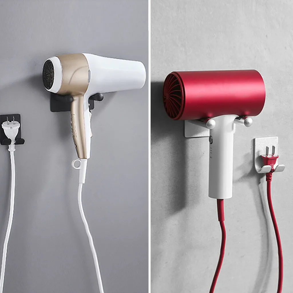 jeerbly Multifunction Wall Mount Bracket Hair Dryer Holder Wall Mounted Suction Durable Washroom Accessories