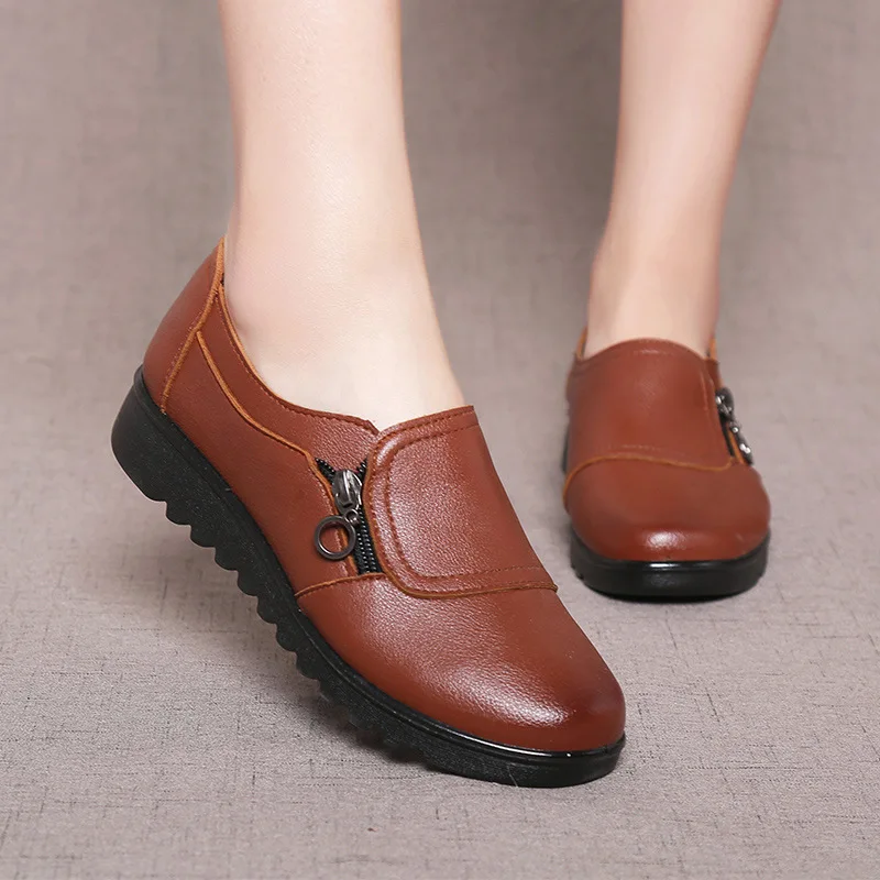 Г., модные женские повседневные туфли-оксфорды из мягкой кожи с круглым носком на плоской подошве с боковой молнией новые тонкие туфли для мам Q00053