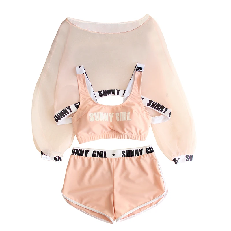 

2019 New Ladies Letter Print Swimwear Sexy Slim Cute Girls Four Pieces Bikinis Sets Shorts Swimsuit Bathing Suit Women Biquinis