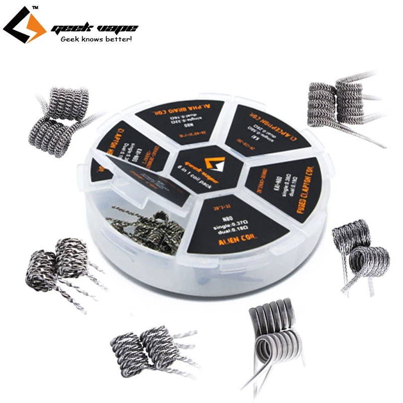 Катушка Geekvape 6 в 1 катушка Alien Alpha Braid Fused Clapton Helix Clapception Tidal для электронной сигареты