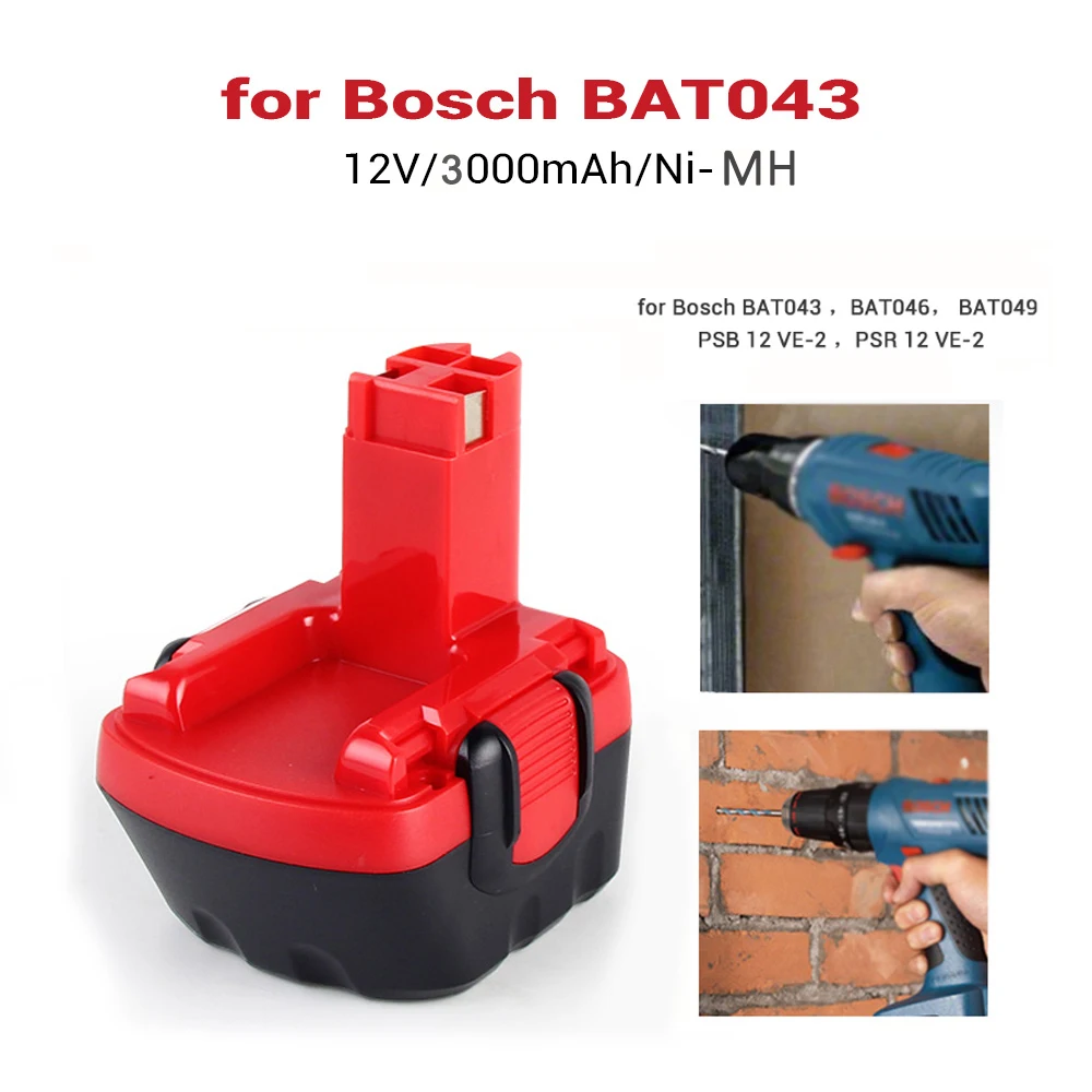Skup Z ładowarką 12 V 3000 mAh Ni MH bateria dla Bosch 12 V wiertła GSR 12 VE 2, GSB 12 VE 2, PSB 12 VE 2, BAT043 BAT045 BTA120 26073 35430