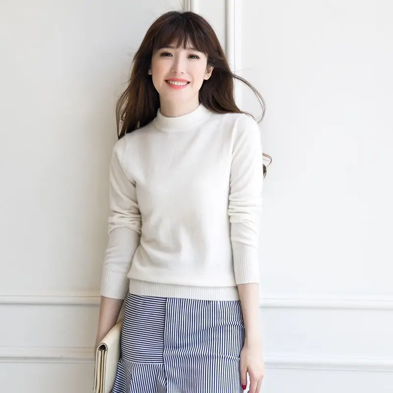 

Camel Wool Sweaters Half High Collar Warm Thick Autumn Sweaters Pullovers Kitted Fashion Women Harajuku Korean Invierno Sweater
