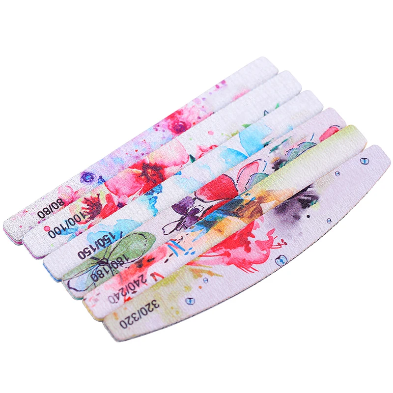 6PCS/Lot Nail File 100/180 Double Sanding Buffer Block Set Flower Design Mixed Size Pedicure Manicure Professional Nail Art Tool