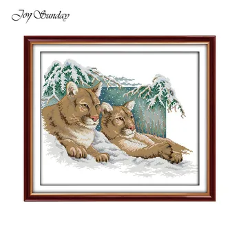 

New Cross Stitch Embroidery Kits 11CT 14CT Pumas Animals Cotton Thread Painting DIY Printed Needlework Sets DMC Wall Home Decor