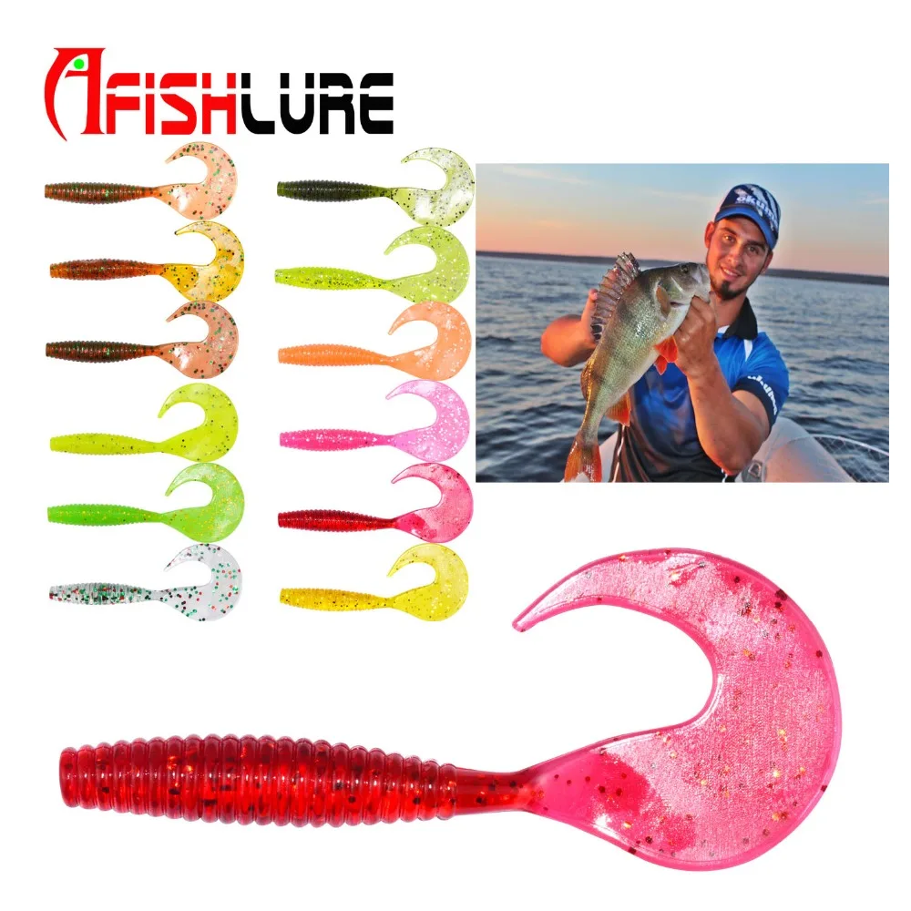 10pcs 12 Color Soft Lure 70mm Curly Tail Grub Artificial Panfish