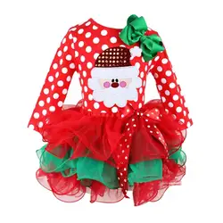 Милое Платье для девочек рождественские костюмы с длинным рукавом платья принцессы Детская праздничная одежда