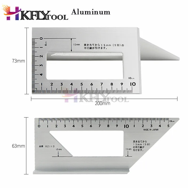Японский алюминиевый сплав 45 градусов 90 градусов деревообрабатывающий Многофункциональный пластиковый квадратный Измеритель угла транспортир над линейкой