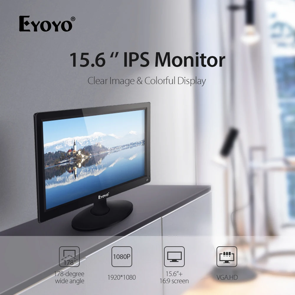 EYOYO 15,6 дюймов 1920x1080 Видео цветной экран ips lcd HD монитор дисплей 178 градусов с AV/VGA/BNC/USB входом для ПК CCTV Cam DVD