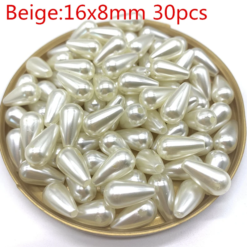 

New 2 Colors Water Droplets Shape Imitation Pearls Straight Hole Beads DIY Bracelet Jewelry Accessories Making Wholesale