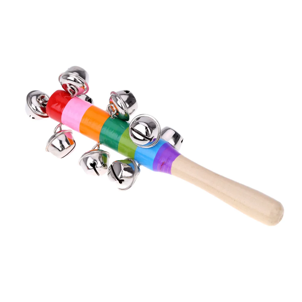 Маленький ручной бубен деревянные палочки с 10 металлическими Jingles шариками красочные радужные перкуссии музыкальные игрушки для KTV Вечерние игры для детей