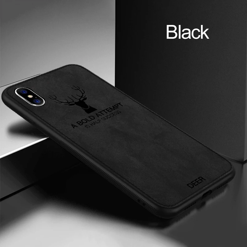 Чехол для телефона для iPhone 11 Pro X XR XS MAX, ультратонкий тканевый чехол с тиснением оленя для iPhone 8, 7, 6, 6S Plus, мягкий чехол из ТПУ - Цвет: Black