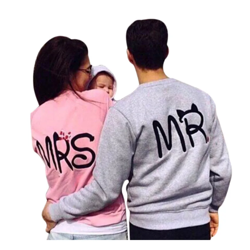 Adult Hoodies MR Couple Gray Sweatshirts Inner Velvet Tops MRS Women Tracks suits Lover Solid 