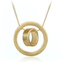 Maxi Collier Vintage Long Necklace for Best Friend Gold&Silver Plated Brushed Double Circle Round Pendant Link Chain Necklace