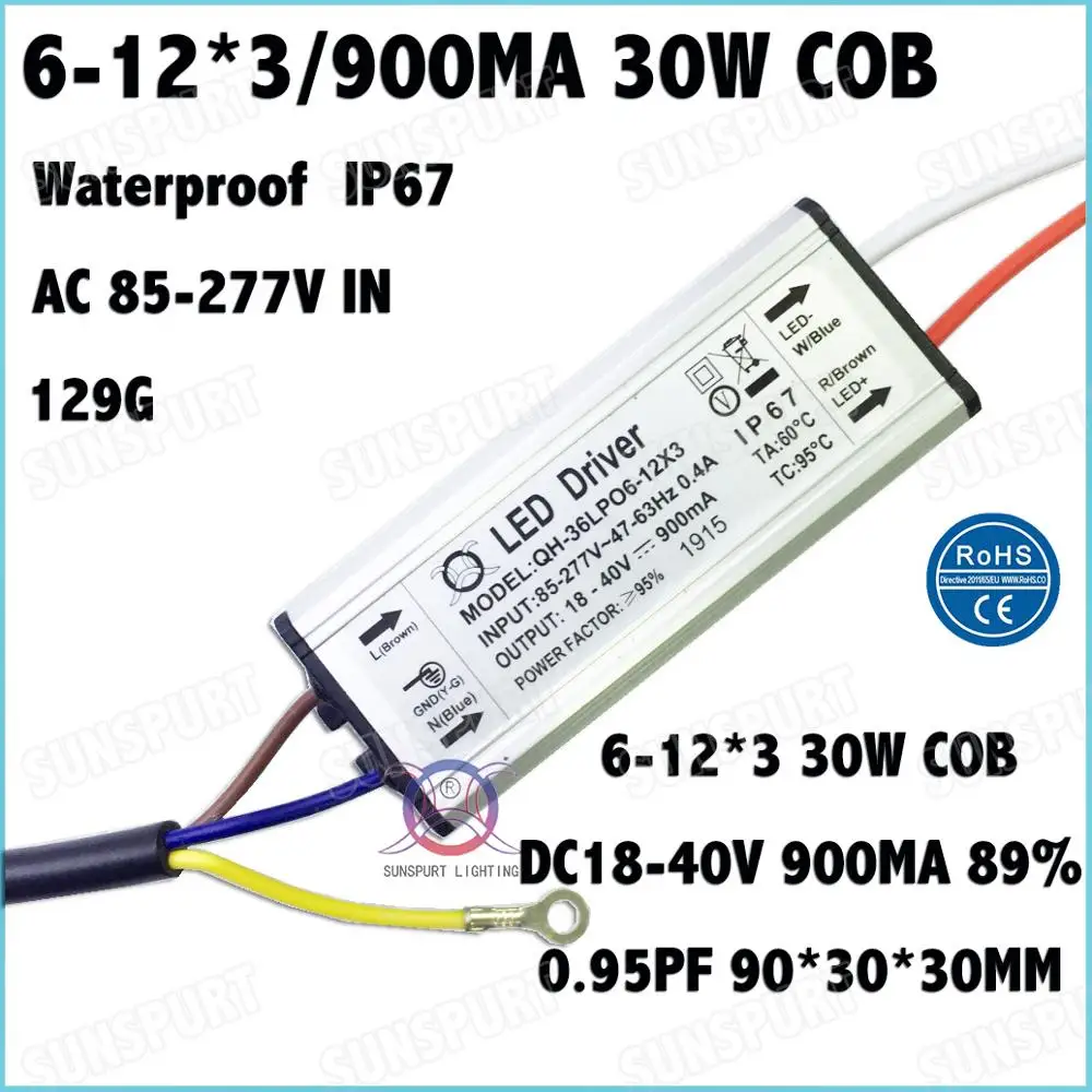 Высокий PFC 10-300 Вт COB AC85-277V светодиодный драйвер 600-9000ма DC5-40V постоянный ток IP67 10 Вт 30 Вт 50 Вт 80 Вт 100 Вт 150 Вт 200 Вт