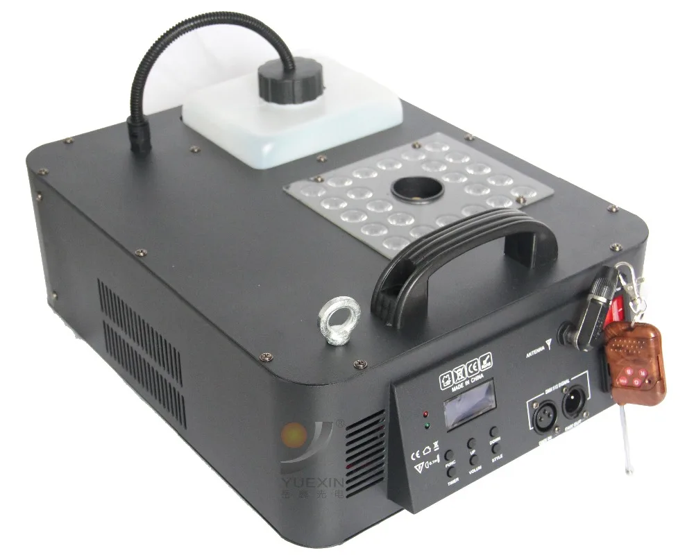

1500W IR Remote Control RGB DMX LED Fog Machine Pyro Vertical Fogger Smoke Machine 24pcsx3W LED Colorful Fog Machine
