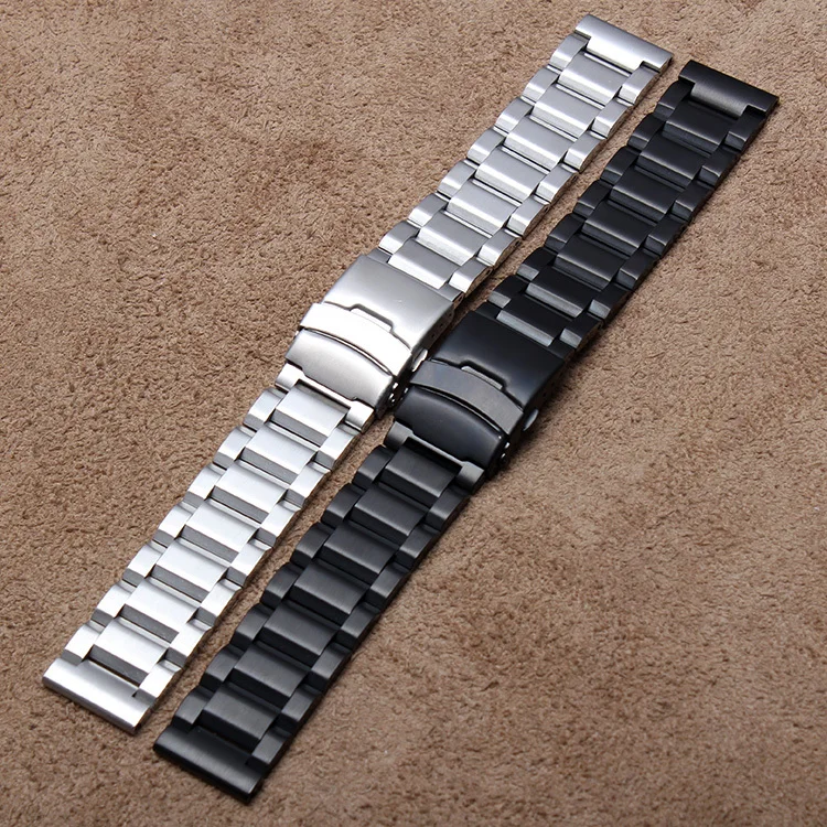 New High Quality Wristwatches band Stainless steel Watchband metal strap butterfly buckle Silver Black width 18mm