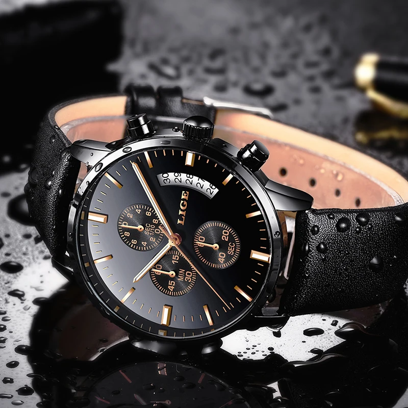 

LIGE Mens Watches Top Brand Luxury Sport Men Waterproof Quartz Watch Man Fashion Business leather Clock relogio Masculino+Box