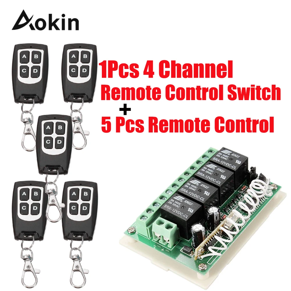 

Wireless Remote Control RF Switch 433Mhz DC 12V 4CH 4 Channel Wireless Remote Control Switch Relay Receiver Module Transmitter