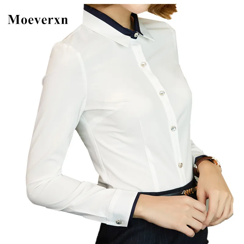 Осень Длинные рукава белая рубашка женская Chiffion блузка на пуговицах ПР моды темперамент блузки офисные женские большие размеры Топы