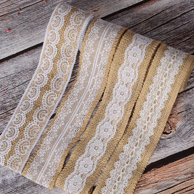 

2M Vintage Wedding Decoration Burlap Lace Ribbon Party DIY Lace Linen Roll Trim Event Party Decor Supplies