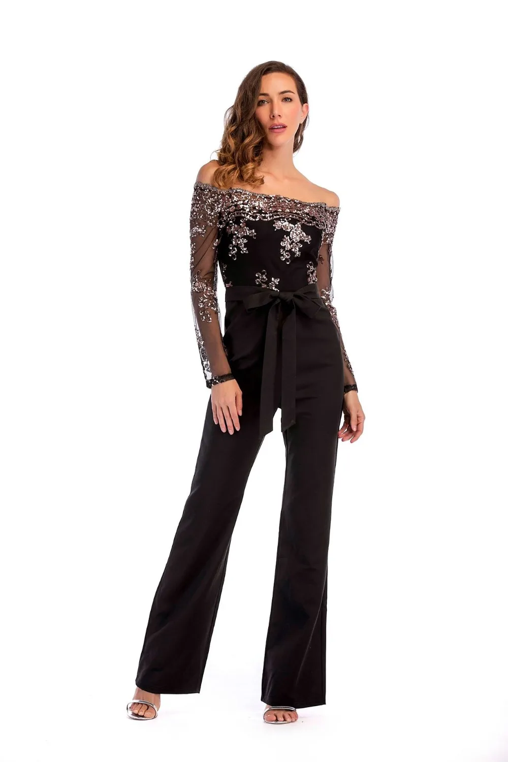 

Sexy Bodysuit Hot Sale Vadim Body Feminino Catsuit Limited Jumpsuit Women Free Shipping 2019 Style Long-sleeved Sequins Solid