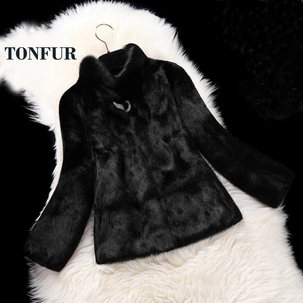 

Winter Real Fur Shinny Decorate Full Pelt Real Rabbit Fur Coat Natural Fur Jacket Factory Customize Color Big Size WSR194