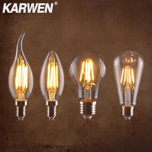 KARWEN Vintage bombilla led Edison E27 E14 vatio real W 2W 4W 6W 8W luz con filamento LED Vintage bombilla LED para lámpara 220V Retro Luz de la vela