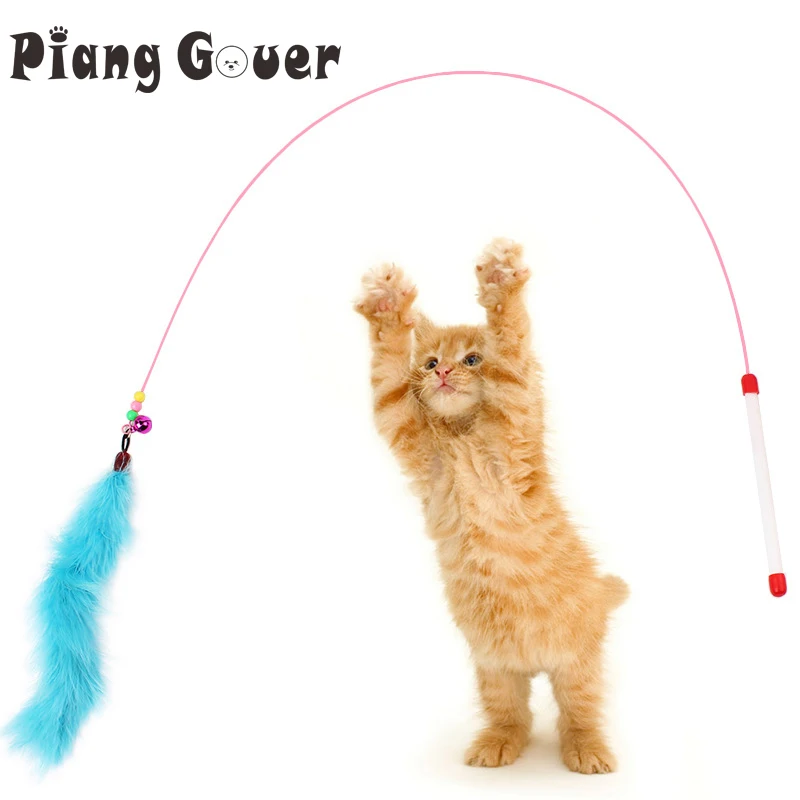 Pet Supplies Cat Teaser Blue Pink Feathers Jumping Playing Toy Elastic