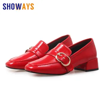

British Women Buckle Loafers White Patent Leather Square Toe Pumps Retro Casual Office Ladies Block Heel Slip-on Dress Mocassins