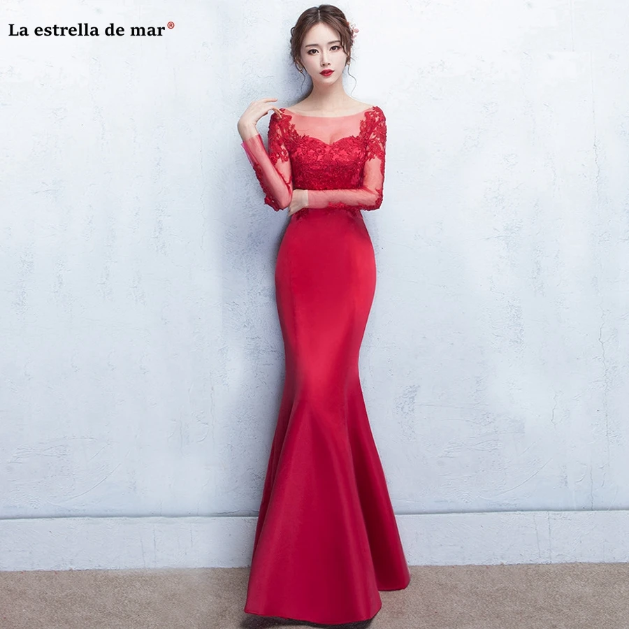 Robe demoiselle d'honneur pour femme 2021 Новый Черпак шеи кружевные Сатиновые платья Длинные