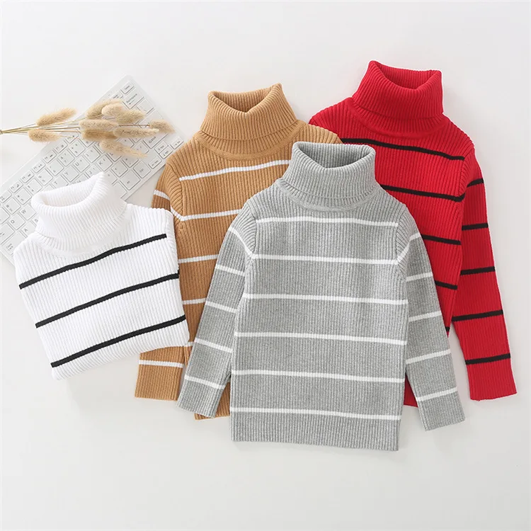 Camisola do Bebê Moda Listra Quente Sólida Algodão Meninos Camisolas Pollover Respirável Macio Malha Topos Outono Crianças Roupas 1-6y Cor
