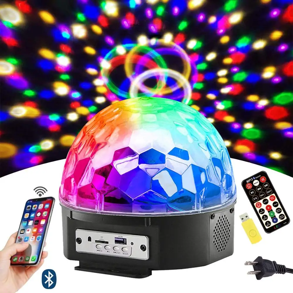 MP3 Crystal Magic Disco Ball USB Remote Control LED RGB Lights Speakers DJ Stage 