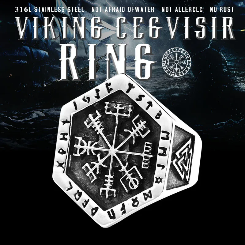Байер 316L нержавеющая сталь Нос Викинг один Vegvisir амулет Valknut для мужчин скандинавский кольцо модные украшения LR671