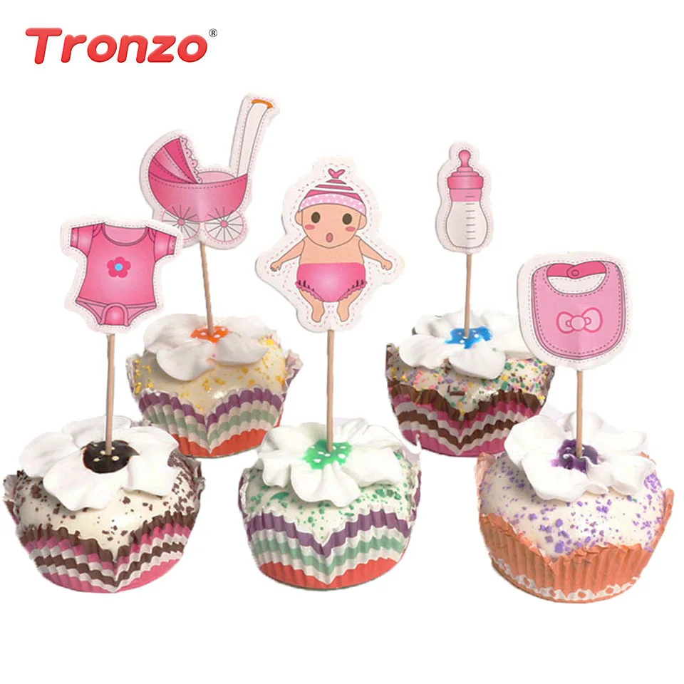 Tronzo 20 pièces Bébé Douche Gâteau Topper Enfants Faveurs Garçon Fille Bleu Carton Rose