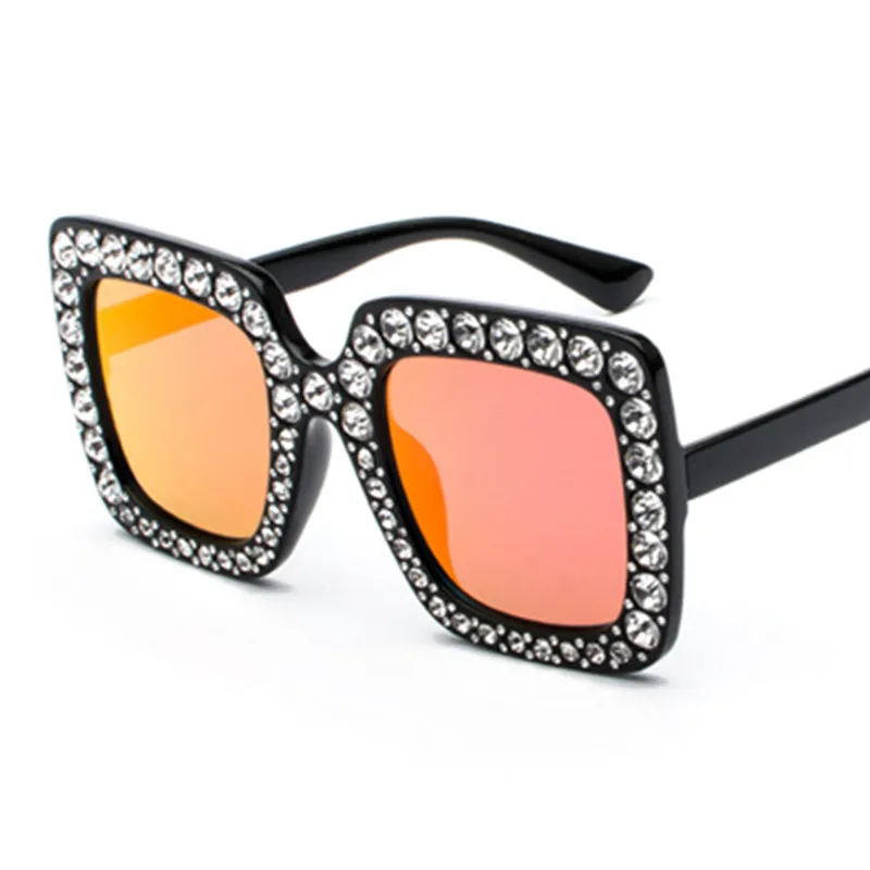 HBK Квадратные Солнцезащитные очки бриллиантовыми большой кадр Винтаж Для женщин Брендовая дизайнерская обувь роскошные Новая мода Мода солнцезащитные очки UV400