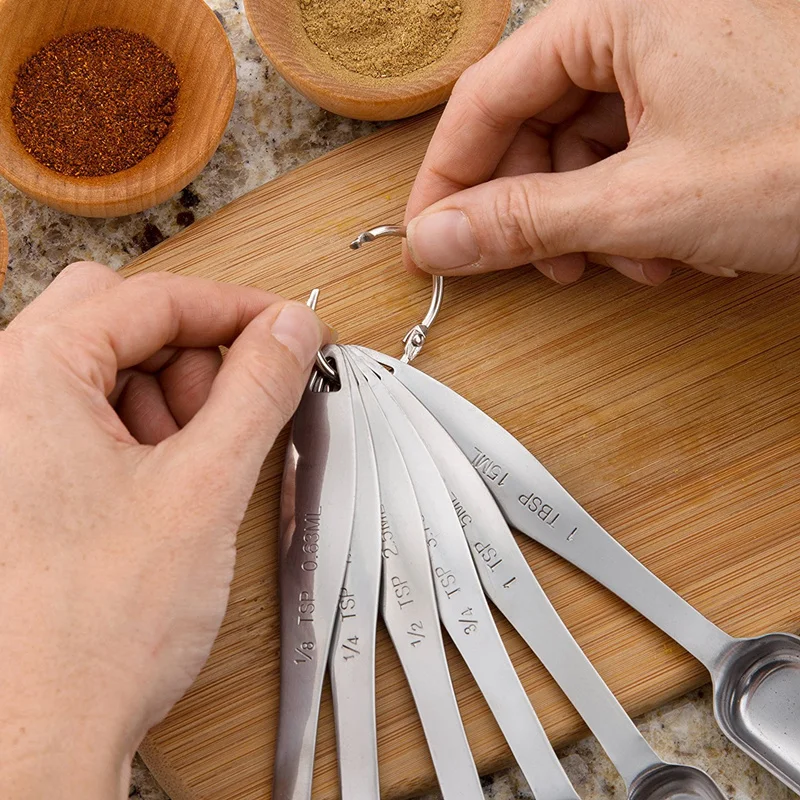 Stainless Steel Measuring Spoon Set 6pcs/set Measuring Spoons for Thin Mouth Spice Jars Baking Spoon KC0324-2
