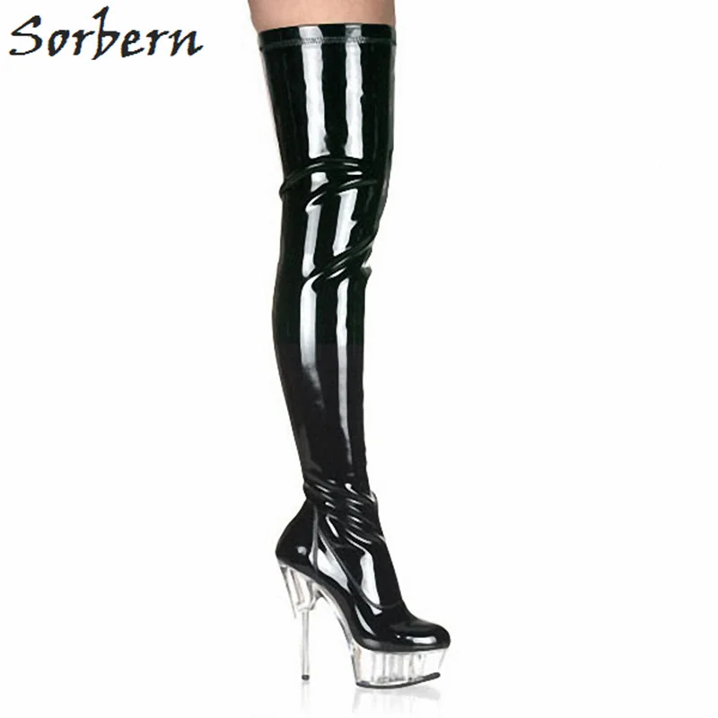 over the knee boots with clear heel