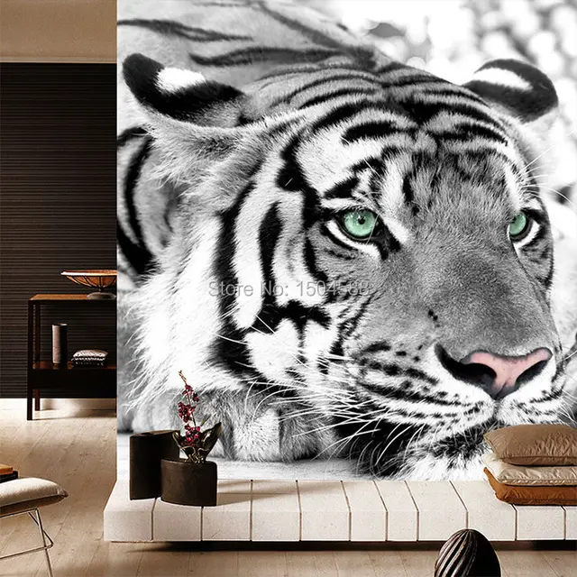 Papel de parede personalizado com foto 3D, preto, branco, animal, tigre,  pintura de parede, sala de estar, quarto, fundo, entrada, parede - 250175  cm