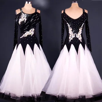buy waltz dress for dancing Tango standard flamenco costume womens ballroom dance dresses long sleeve ballroom skirts black