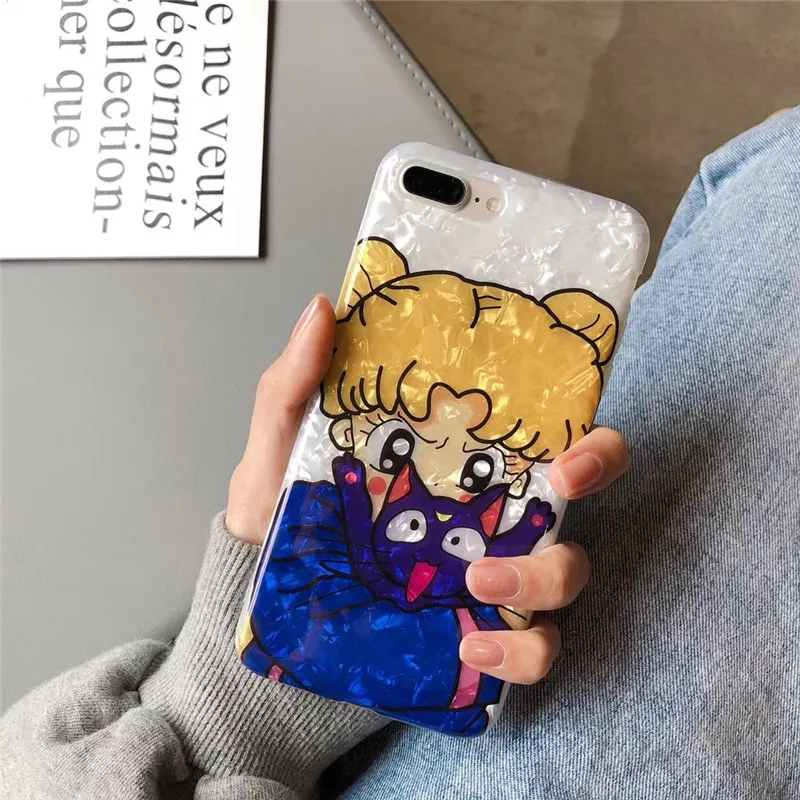 

Japanese cartoon girl cat case for iphone XS MAX XR X cute glossy soft shell For iphone 6 6s 7 8plus protective back cover