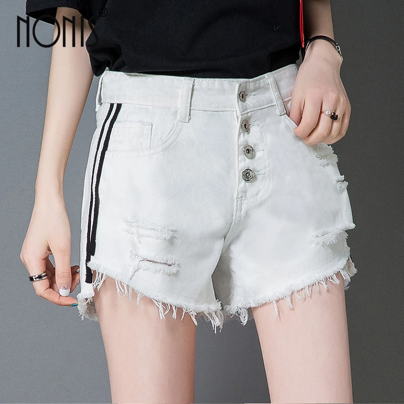 Nonis Denim shorts women buttoms Classic all-match fringe blue short jeans Casual 2017 summer beach sexy mini shorts mesh belt