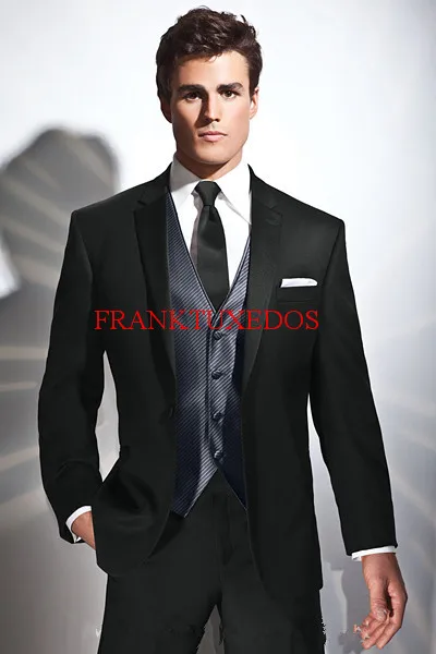 

CustomMade Black Terno masculino Notch lapel GroomTuxedos Best Man Groomsmen Prom Suits Men Wedding Suits(Jacket+Pants+vest+Tie)