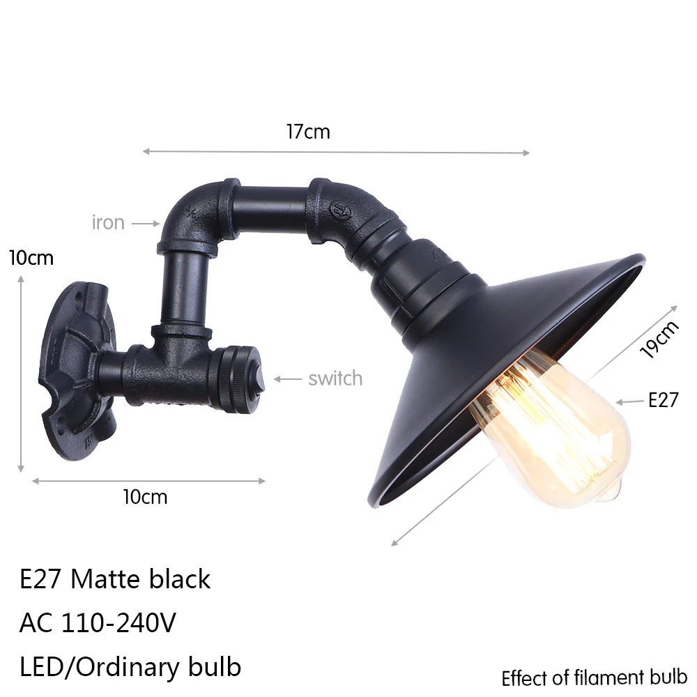 Винтаж металл окрашенный черный настенный светильник E27 светодиодный 220 V водопровод в красный горошек с выключателем настенный светильник для спальни потолочные светильники кабинет прихожей • мебель для офиса