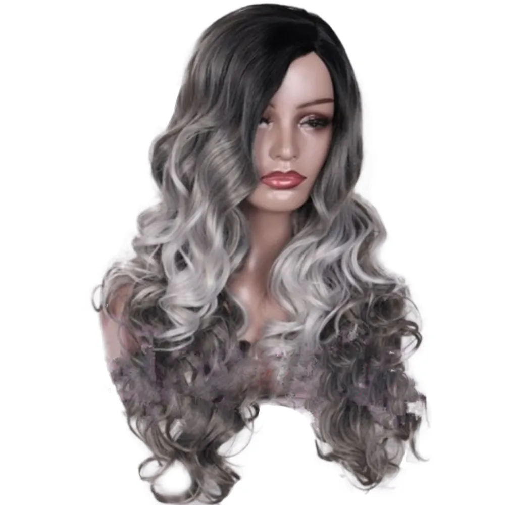 New Fashion Popular Sexy Women Girl Gradient Gray Party Wigs Long Curly Hair Mixed Colors Synthetic Wig Gift Dropshipping New Fashion Popular Sexy Women Girl Gradient Gray Party Wigs Long Curly Hair Mixed Colors Synthetic Wig Gift Dropshipping
