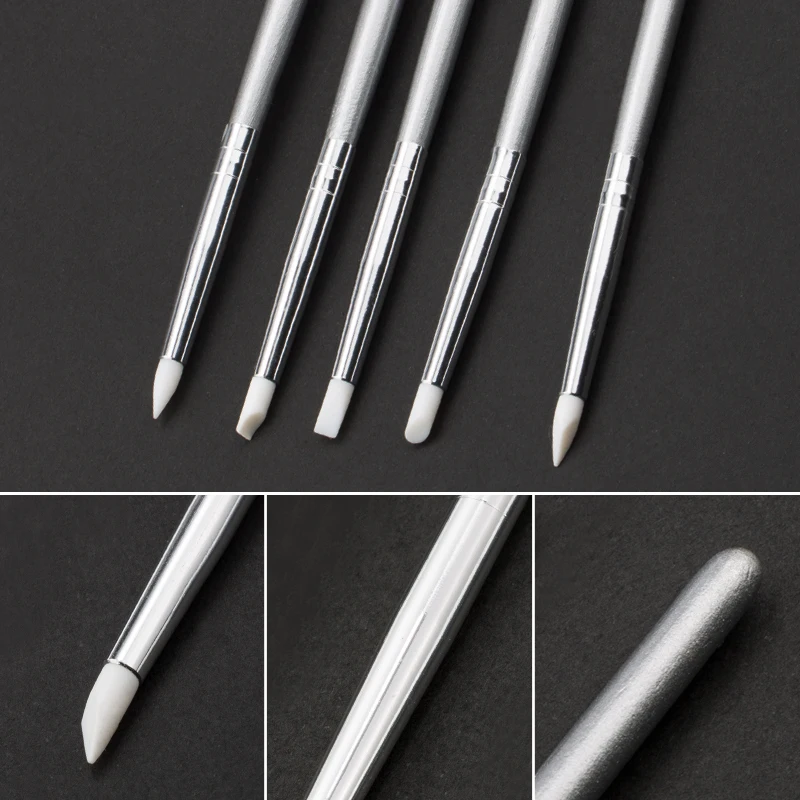 5 Pcs Silicone Nail Brush Carving Emboss Hollow Pottery Sculpture UV Gel Shaping Silicone Brushes For Modeling Nail Art DIY Tool