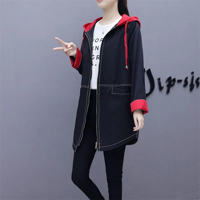 Тренчкот женский средней длины с капюшоном модная Повседневная ветровка