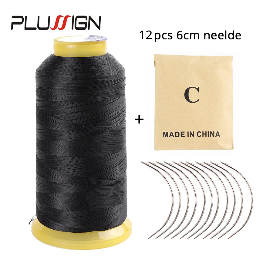 

Plussign 1 Roll Black Hair Weaving Thread High Intensity Polyamide Thread 12Pcs Weaving Needles /C Type Needles/Curved Needle