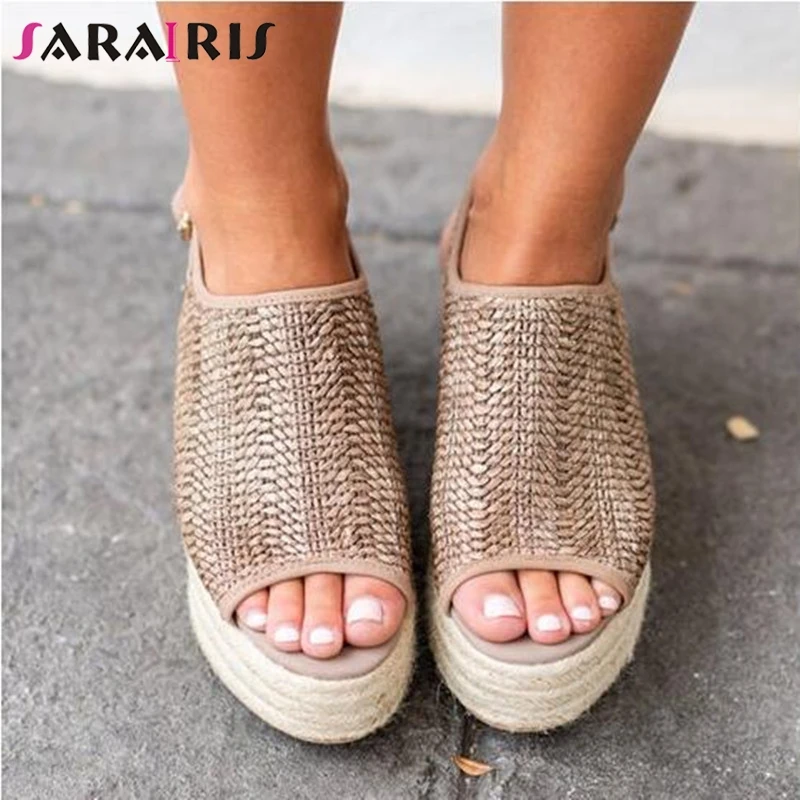 

SARAIRIS 2019 New Hot Sale Dropship Gladiator Sandals Women Summer Large Size 35-43 Straw Platform Women Beach Shoes Woman