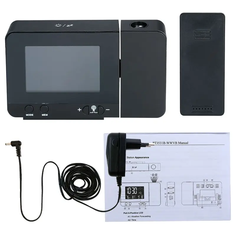 

Eu Plug Lcd Digital Projection Alarm Clock Radio-Controll Wireless Weather Station Projection Clock With Date Dual Alarm Snooz